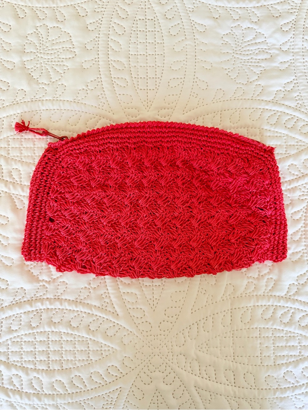 Vintage Woven Clutch Bag Made in Japan Coral Red Boho Coastal Pouch
